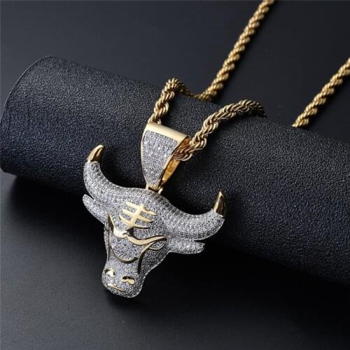 Iced Out Cows Head Pendant Necklace With Gold Chain New Arrival Micro Pave Zircon Necklace Fashion Hip Hop Jewelry