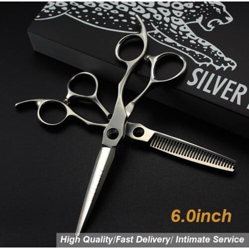 6.0"Sale Silver Japanese Hair Scissors Japan 440C Cheap Hairdressing Scissors Thinning Shears Hairdresser Shaver Haircut
