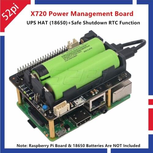 52Pi X720 Power Management Expansion Board with UPS HAT(18650 Not Include)Safe Shutdown Aluminum Case for Raspberry Pi 3B+/3B