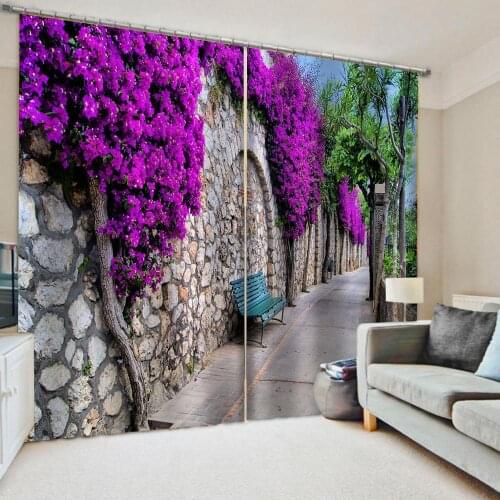 Custom purple flower lines village curtains windproof thickening blackout fabric 3d stereoscopic curtains