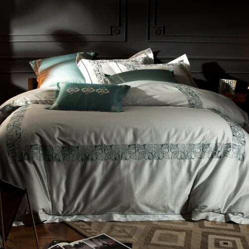Green 120S Egyptian Cotton Luxury Embroidery Royal Bedding Set 4/6pcs King Queen Wedding Bed Sheet set Duvet cover Pillowcase