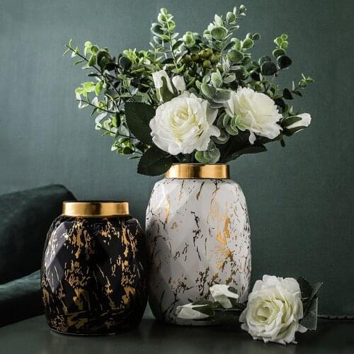 Gilded Marble Texture Ceramic Vase Flower Arrangement Living Room Decoration Porcelain Vases Modern Decor Crafts Ornaments