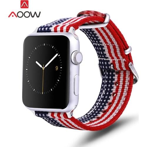 Nylon Canvas Watchband for Apple Watch 4 5 40mm 44mm 38mm 42mm USA Flag Striped Replacement Bracelet Strap Band for iWatch 1 2 3