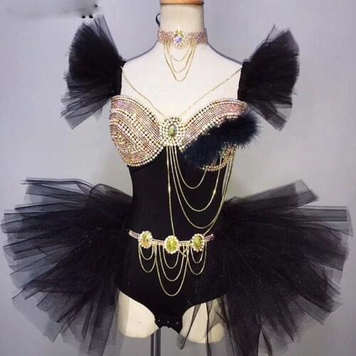 Sexy dance Gold Rhinestones Bodysuit Women Stage Wear DJ DS Costume