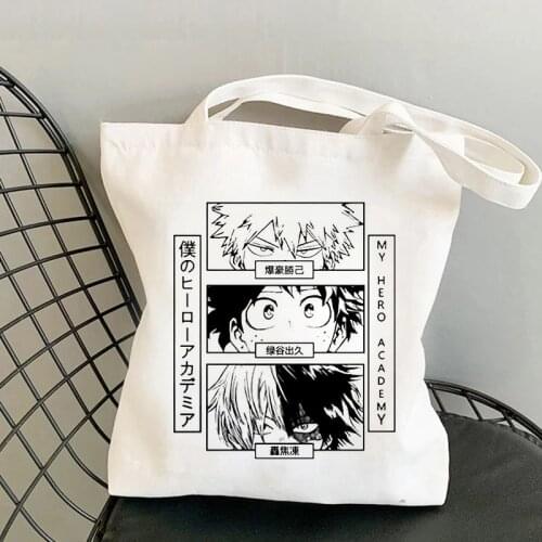 My Hero Academia Shopping Bag Bag Manga Graphic Canvas Shoulder Bag Female Anime Harajuku Ulzzang Grunge Tote Shopper Bag 90s