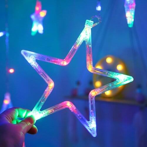 LED Curtain String Light Star Moon Flash Fairy Warm White Multicolor Lamp Plug Night Light for Home Window Christmas Decor