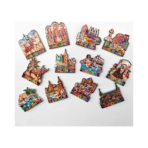 World and CityTourist Souvenirs of Spanish Landmarks Barcelona Madrid Granada Sevilla Toledo Cordoba Spain Fridge Magnet Decor