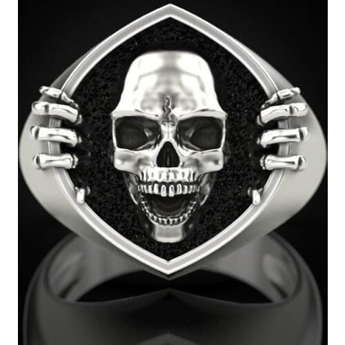 Vintage Punk Skull Rings For Men Hip Hop Jewelry Antique Fashion Silver Color Skeleton Ring Male Halloween Party Hyperbole Gifts