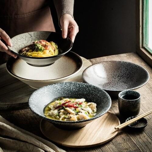 Japanese retro ceramic ramen bowl household large noodle soup bowls commercial 7.5/9/10.5 inch porcelain tableware movie props