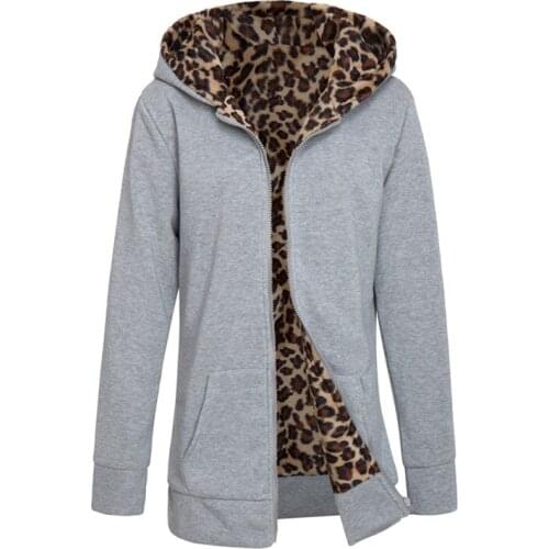 Hooded Padded Leopard Jumper zipper Women Euramerica Plus Velvet Large Size Jacket Coat Winter Womens Clothing Sweatshirts