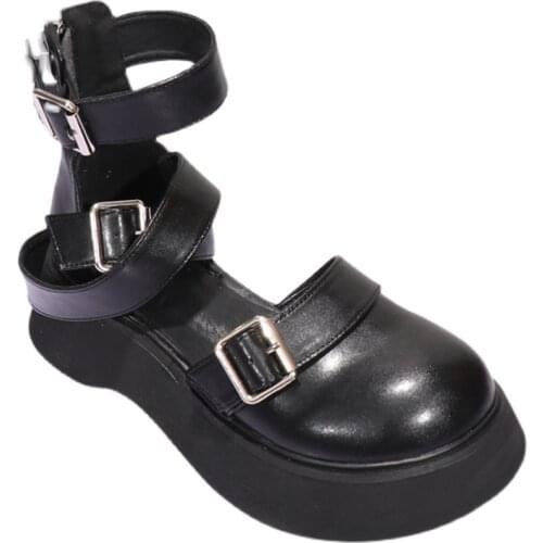 Womens Lolita Ankle Belt Buckle Round Toe Platform Gothic Punk Pumps Shoes Creepers High Heel Japanese Harajuku New 2021