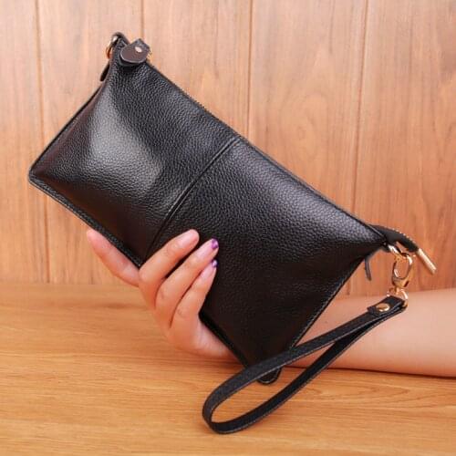 Women Mini Clutch Bag Simple Shoulder Bag Genuine Leather Women Handbag Small Thin Clutch Purse For Women Messenger Bag Female