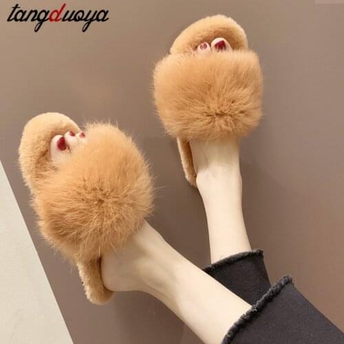 Winter Plush Slippers Womens shoes autumn Home Furry warm Indoor Slippers Sapato Feminino Shoes Woman Fuzzy Slippers 2021