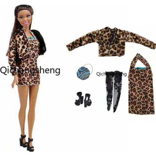 1/6 Fashion Little Leopard Print Doll Dress For Barbie Clothes Outfits Coat Jacket Gown Bag Socks Shoes 11.5" Dolls Accessories