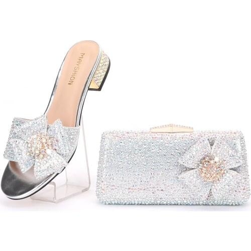 2021 new African Nigerian Italian slippers womens bag matching wedding shoes diamond slippers womens flat shoes 2021 new Afri