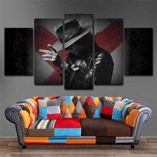 5 Pieces Wall Art Canvas Painting Character Poster Man With Hat Modular Framework Pictures Modern Home Decoration Living Room