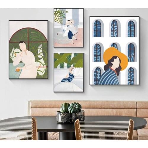 Abstract Girl Monstera Vintage Minimalist Nordic Posters And Prints Wall Art Canvas Painting Wall Pictures For Living Room Decor