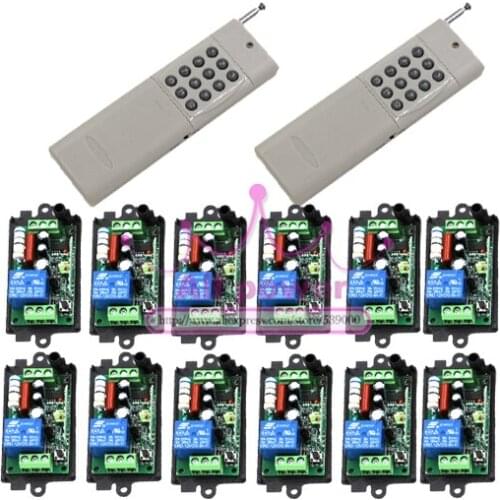 AC220V 1CH 315/433 MHz RF Wireless Radio Switch Remote Switch 220v Learning Code 2Controller&12Receiver