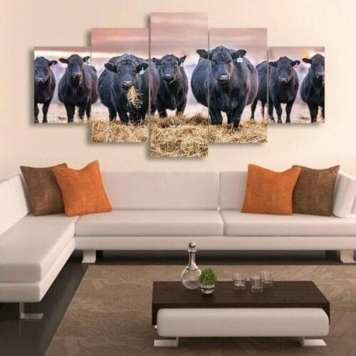 Full Square/Round Drill 5D DIY Diamond Painting"5 piece Village Farm Black Cow"animal Embroidery Cross Stitch 5D Home Decor Gift