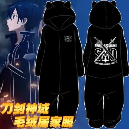 Anime Sword Art Online Pajamas Flannel Jumpsuits Kirigaya Kazuto Cosplay Costume Adult Sleepwear Suit