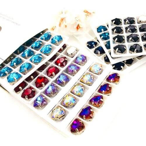 Free shipping 12mm Fat Triangle shape Mixed colors High quality Glass Crystal sew on rhinestones diy/clothing accessories