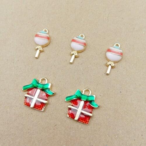 Free Shipping 60pcs/Lot Gold Tone Plated Enamel Alloy Charms Kawaii Candy Gift Box Shape Oil Drop Earring Necklace Pendants