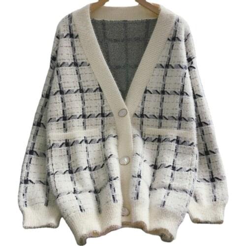 Big Women Plus Size 3XL Fall Winter Thick Sweater Fashion Soft Mohair Mink Knitted Cardigan Single Breast V Neck Loose knit Top