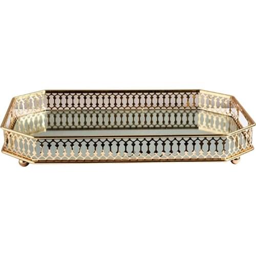 Decorative Metal Rectangular Serving Tray /Dressing Table Tray Mirrored Base