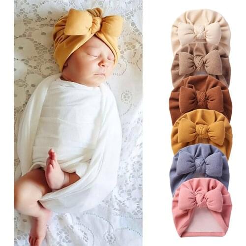 Bows Baby Hat Autumn Winter Kids Girl Boy Bonnet Cap Solid Color Warm Infant Toddler Beanies Turban Head Wrapes Baby Accessories