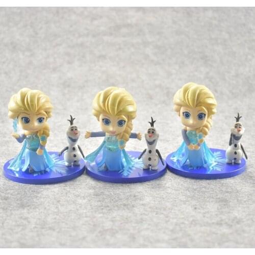 Disney Frozen 3Set/Lot 5-9cm Cute Q Veresion Princess Elsa And Olaf Action Figures PVC Anime Figures Collection Models Toys