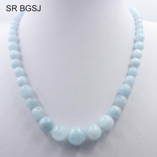 Free Shipping 6-14mm Fashion Women Jewelry Gems Stone Beads Bohemia Women Aquamarines Stone Necklace 18inch