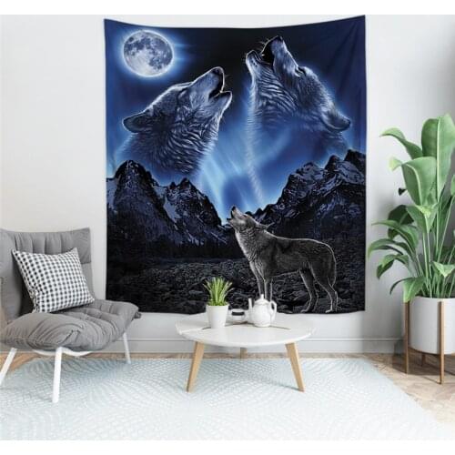 3D Wolf Tapestry Wall Hanging Polyester Thin Boho Style Shop Dream Net Printing Tapestry Living Room Bedroom Decoration