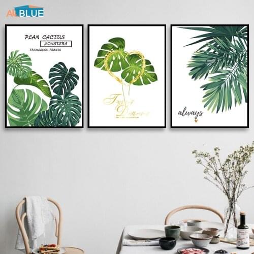 Poster Nordic Green Plant Leaves Canvas Art Paintings For Living Room Wall Art Pictures Print Gold Quote Modern Home Decoration