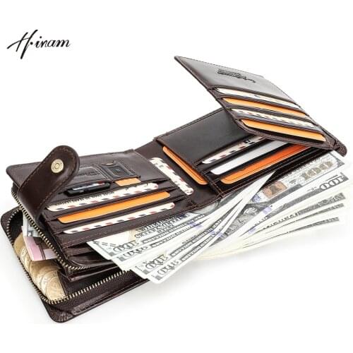 Mens Short Wallet Genuine Leather RFID Wallets PursesMulti-Card Card Holder Male Coin Pocket Trifold Purse Male Multifunctional