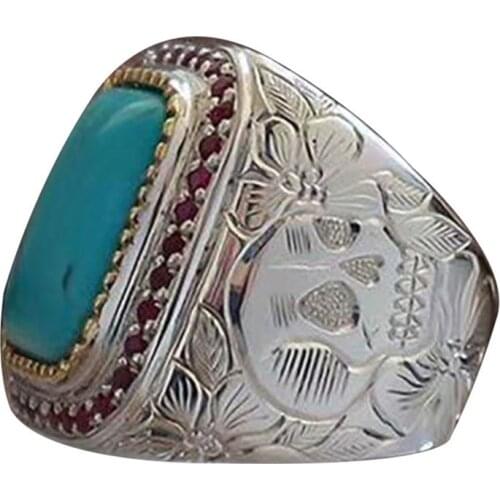 Retro Bohemian Red Zircon Stone Mosaic Ring for Women Men Wide Finger Joint Ring High Quality Ancient Flowers Pattern Rings