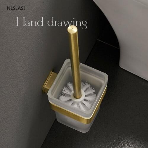 Creative Golden Space Aluminum Wall-mounted Toilet Brush Holder Cleaning BrushToilet Brush Home Bathroom Accessories Punch-free