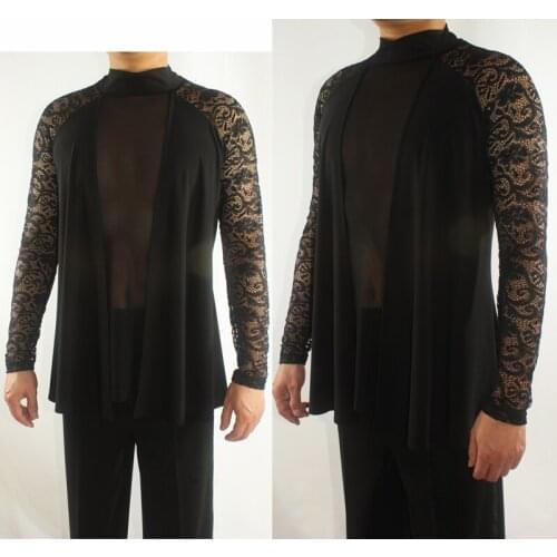 Lace Man Latin Dance Tops Long Sleeve Tango Rumba Cha Cha Samba Professional Performance Shirt Dancing Practice Clothes DNV10358