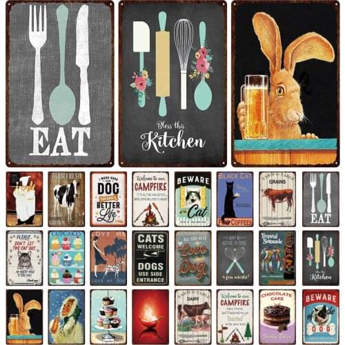 Food Kitchenware Retro Metal Tin Sign Retro Metal Plaque Tableware Dessert Animal Decoration Party Restaurant Bar Wall Sticker