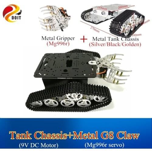 Metal Tank Chassis with Mechanical Claw RC Tracked Chassis with Metal Gripper Smart Clawer Car Set for DIY Big Torque Motor
