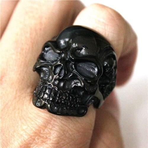 Size 7 to 13 Popular Black Skull Ring 316L Stainless Steel Mens Women Pray For God Skull Ring