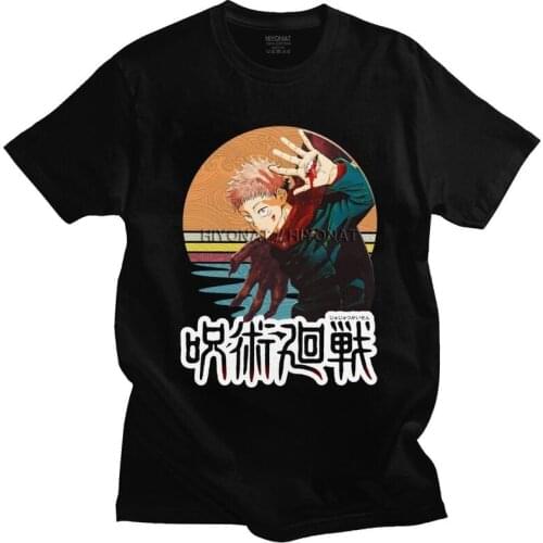 Male Vintage Jujutsu Kaisen Yuji Itadori T Shirs Short Sleeve Cotton Tshirt Trendy T-shirt Anime Manga Tee Top Oversized Apparel