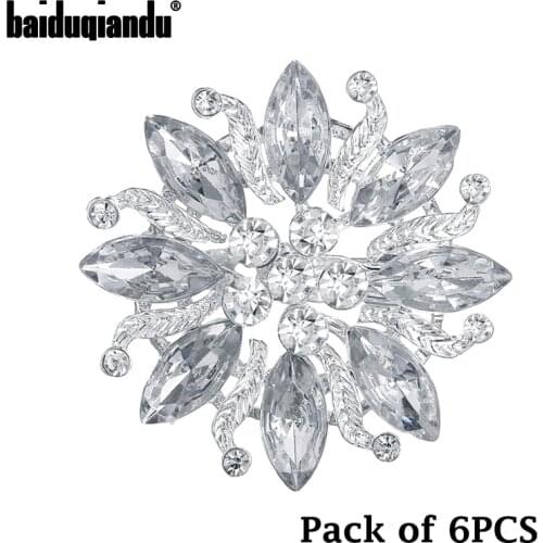 Lot of 6 Pcs Baiduqiandu Simulated Pearl Flower Brooches for Women Wedding Bridal Party Round Bouquet Jewelry Pins Accessories