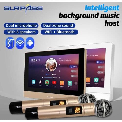 Touch Screen In Wall Amplifier Bluetooth WiFi Android System with 2pcs Wireless Microphone HiFi Stereo Sound Home Karaoke Audio
