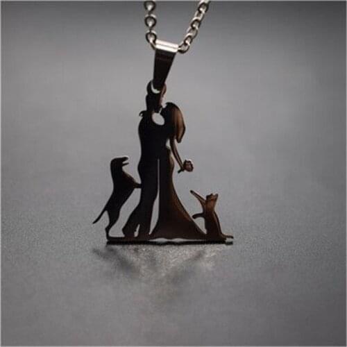 New Family Necklace Stainless Steel Lovers Couple Pendant Necklace Master with Cat and Dog Necklace Figure Jewellery