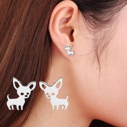 Shuangshuo New Arrival Chihuahua Stainless Steel Earrings for Women Cute Dog Studs Chihuahua Jewelry Love My Pet Animal Earrings
