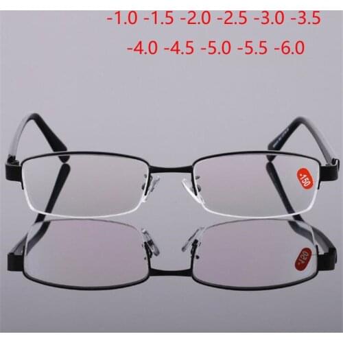 -1.0 -1.5 -2.0 -2.5 To -6.0 Half Frame Finished Myopia Eyeglasses Women Men Fashion Aspheric Resin Optical Spectacle Black Frame