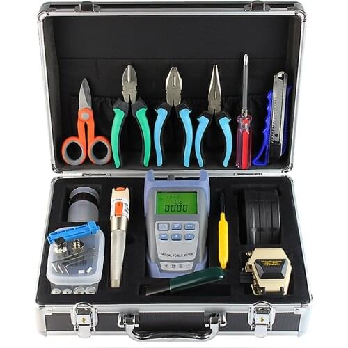 Fiber Optic FTTH Tool Kit with SKL-6C Fiber Optic Cleaver and Optical Power Meter 10Mw Visual Fault Locator Engineering Toolbox