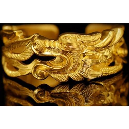 China Myth Dragon Opening Ring Antiques Gold Color Good Lucky Jewelry for Men Women Fashion Ring Jewelry Birthday Christmas Gift