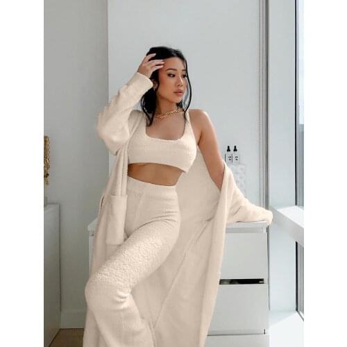 Faux Fur Coat Teddy Wool European American 2020 New Womens Winter Fashion Plush Long Three-piece Suit With Belt Home Jacket