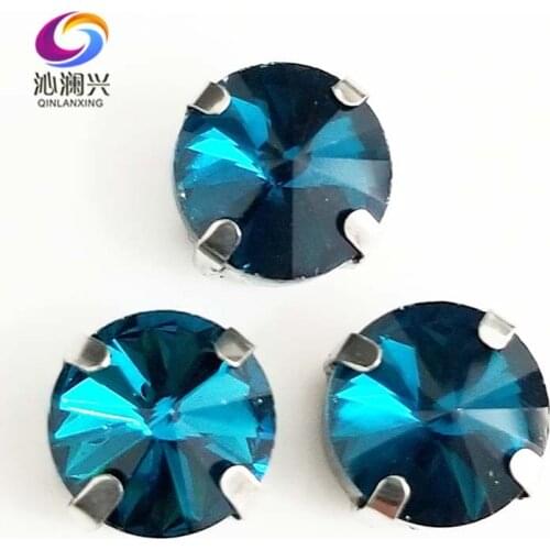 Peacock blue Round shape AAA glass crystal Silver bottom four claw rhinestones,flatback sew on stones,diy/apparel accessories